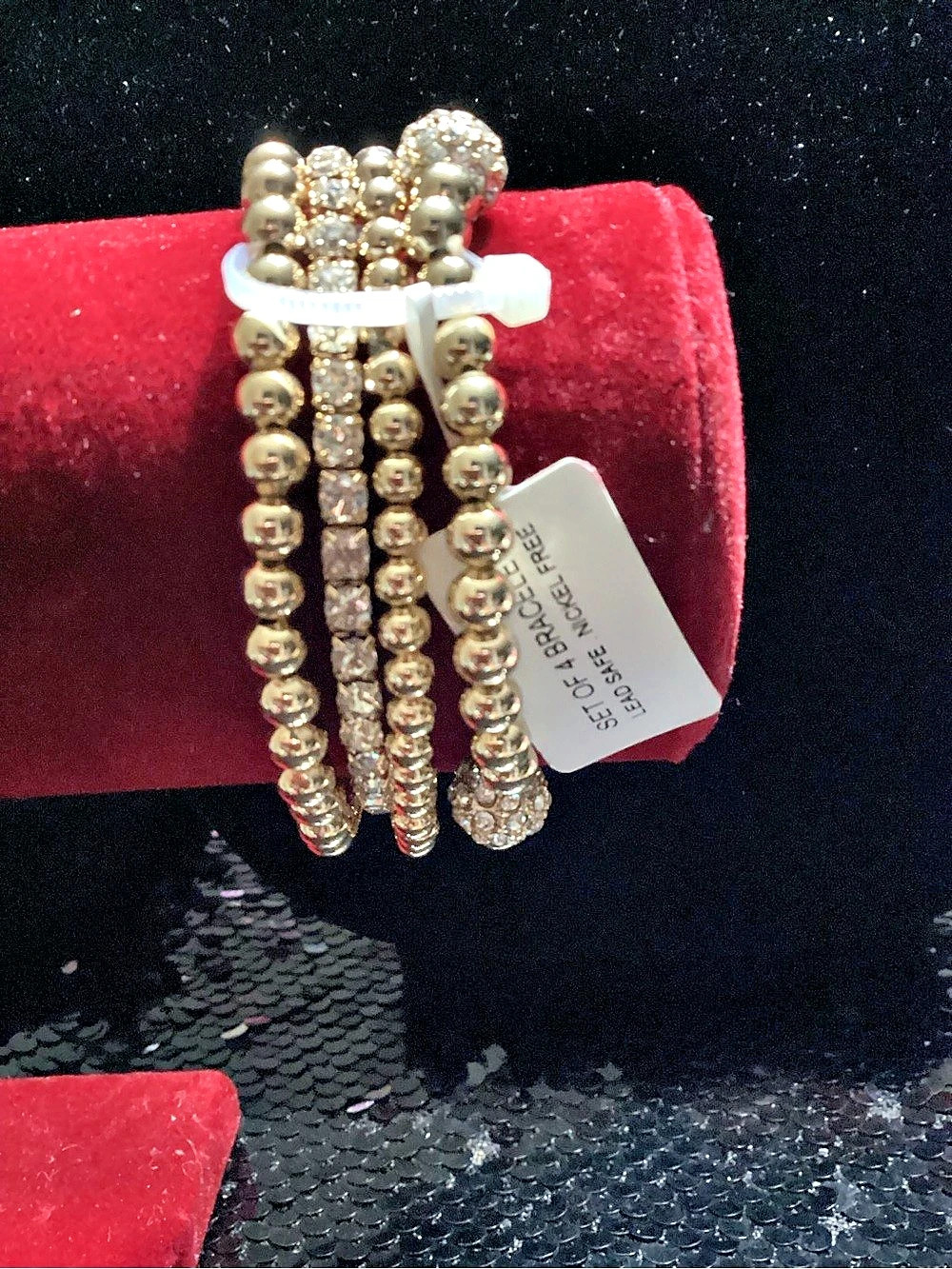 House of Harlow 1960 Beaded Rhinestone Bracelet Stack in Gold NWT